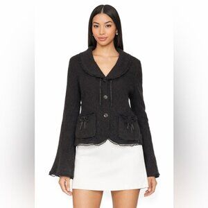 Sandwich_ Wool Black Ruffle Trim Bow Tie Bell Sleeve Cardigan Sweater Jacket lg
